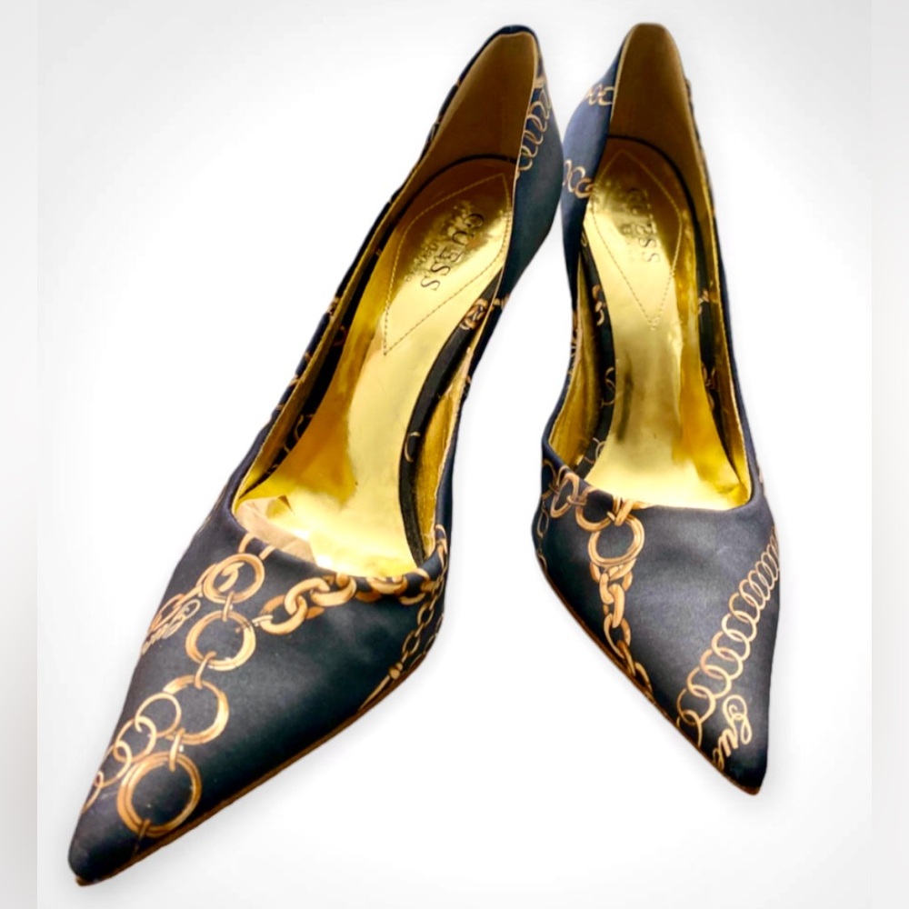 Guess by Marciano Black Chain Heels | 2000s Y2K Glam | Size 7 1/2 M